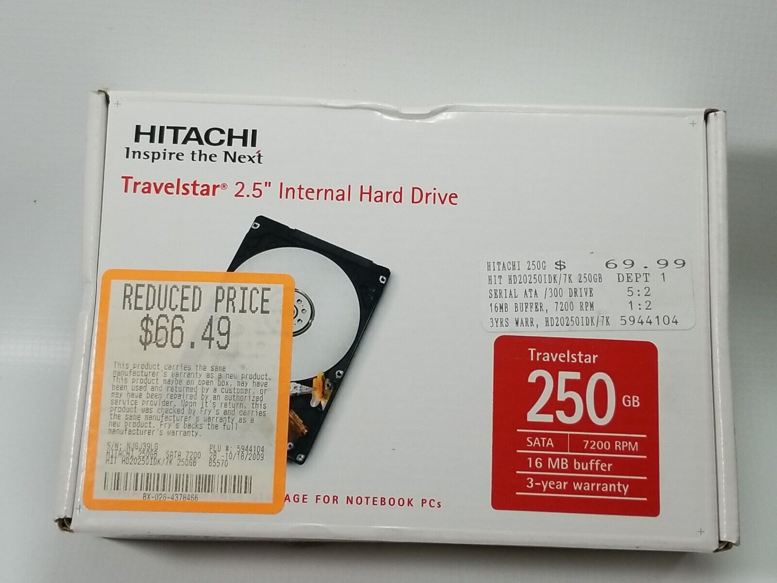 Hitachi Travelstar 7K320 HTS723225L9A360 250 GBl,7200 RPM,2.5
