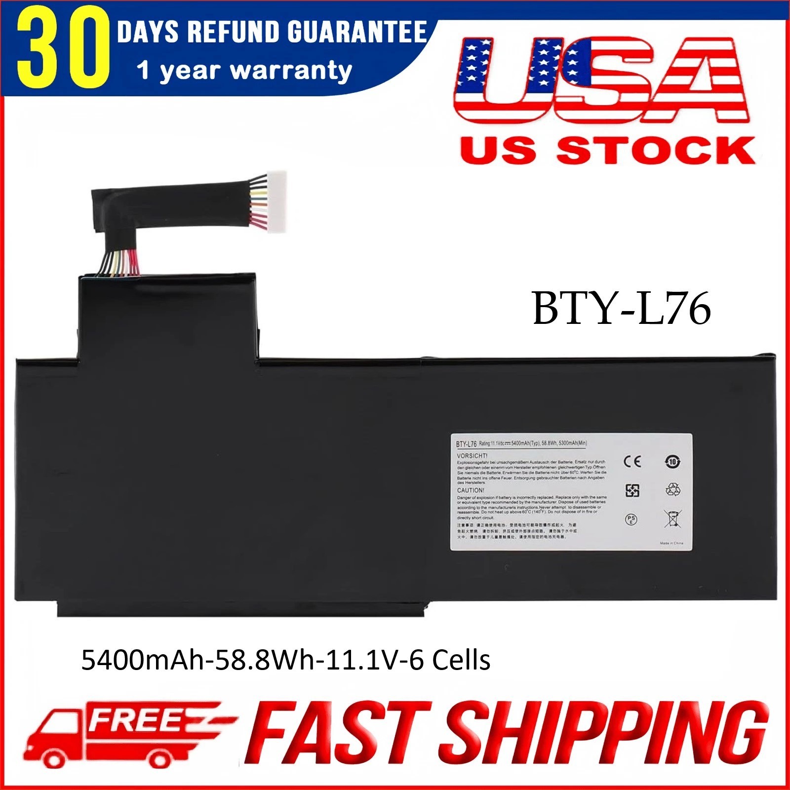 BTY-L76 Battery For MSI GS70 2OD 2PC 2PE 2QC 2QD 2QE GS72 MS-1771 MS-1772 MD9880