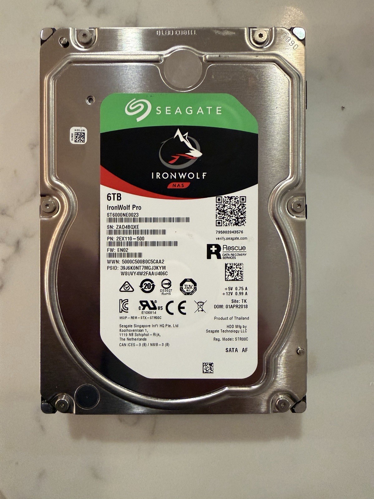 Seagate IRONWOLF ST6000NE0023 6TB 7200RPM SATA 6Gb/s 3.5-inch HDD Tested Healthy