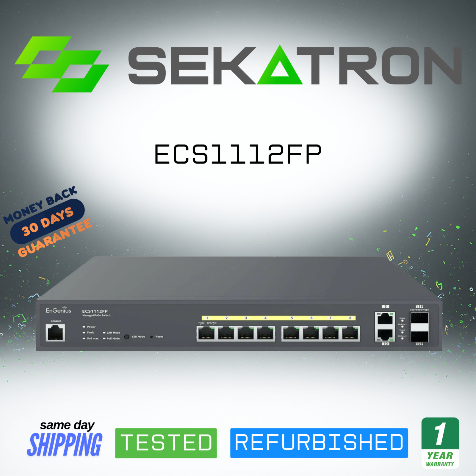 🔀 EnGenius ECS1112FP • 8-Port Gigabit L2+ PoE+ Switch • 2× GbE Uplink Ports ⚡