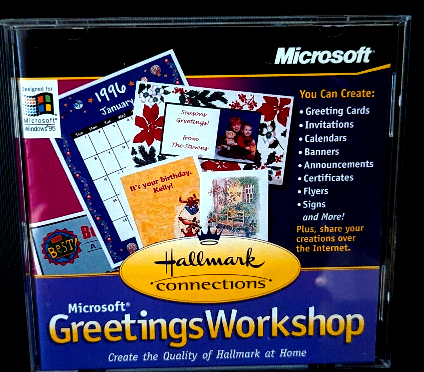 MICROSOFT GREETINGS WORKSHOP - WINDOWS 95, 1996 HALLMARK CONNECTIONS PC CD-ROM