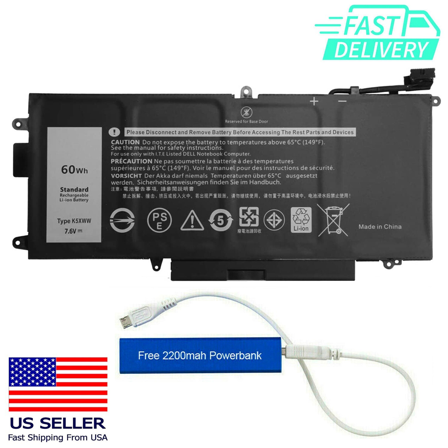 K5XWW REPLACEMENT BATTERY FOR DELL LATITUDE 5289 2-IN-1, 7389 2-IN-1 60WHR N18GG