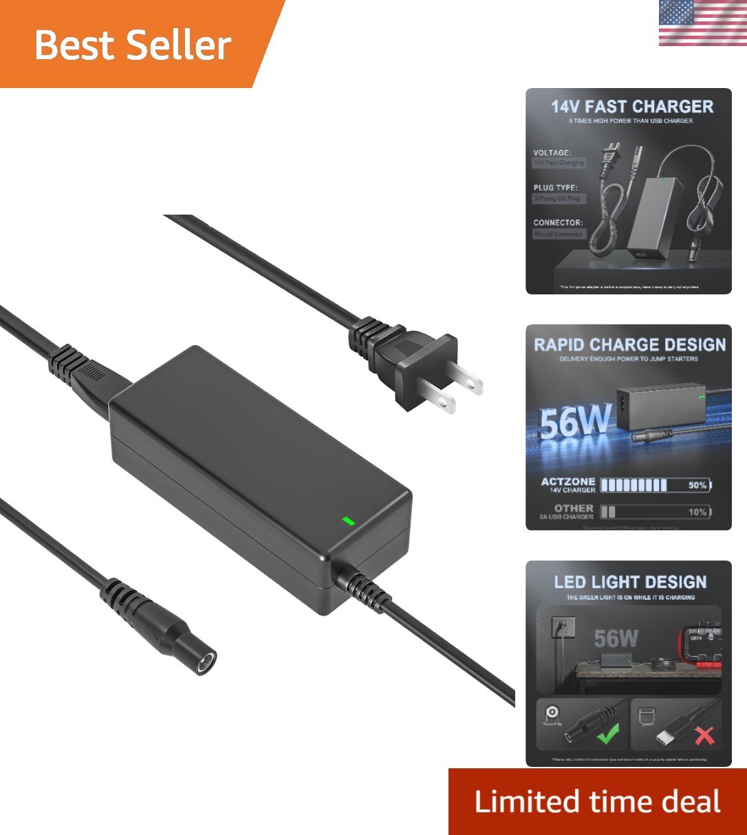 14V Charger Cord for NOCO GB70 GB150 GB250+ GB251+ GB500 GB500+ Boost Ultrasafe