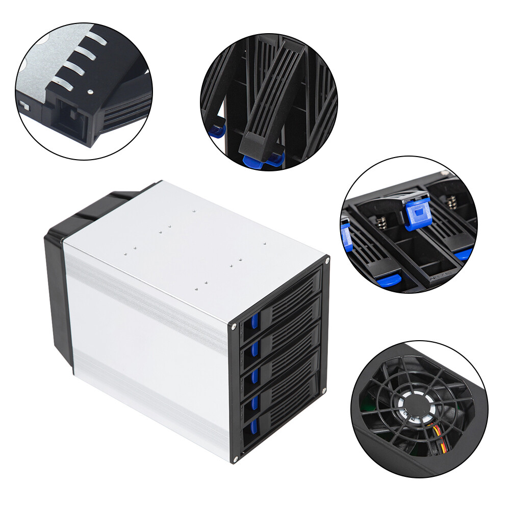 HDD Enclosure Hot Swap Cage 5-Bay 3 x 5.25" Drive Bays 5x SATA 3.5"/2.5"Sas HDD