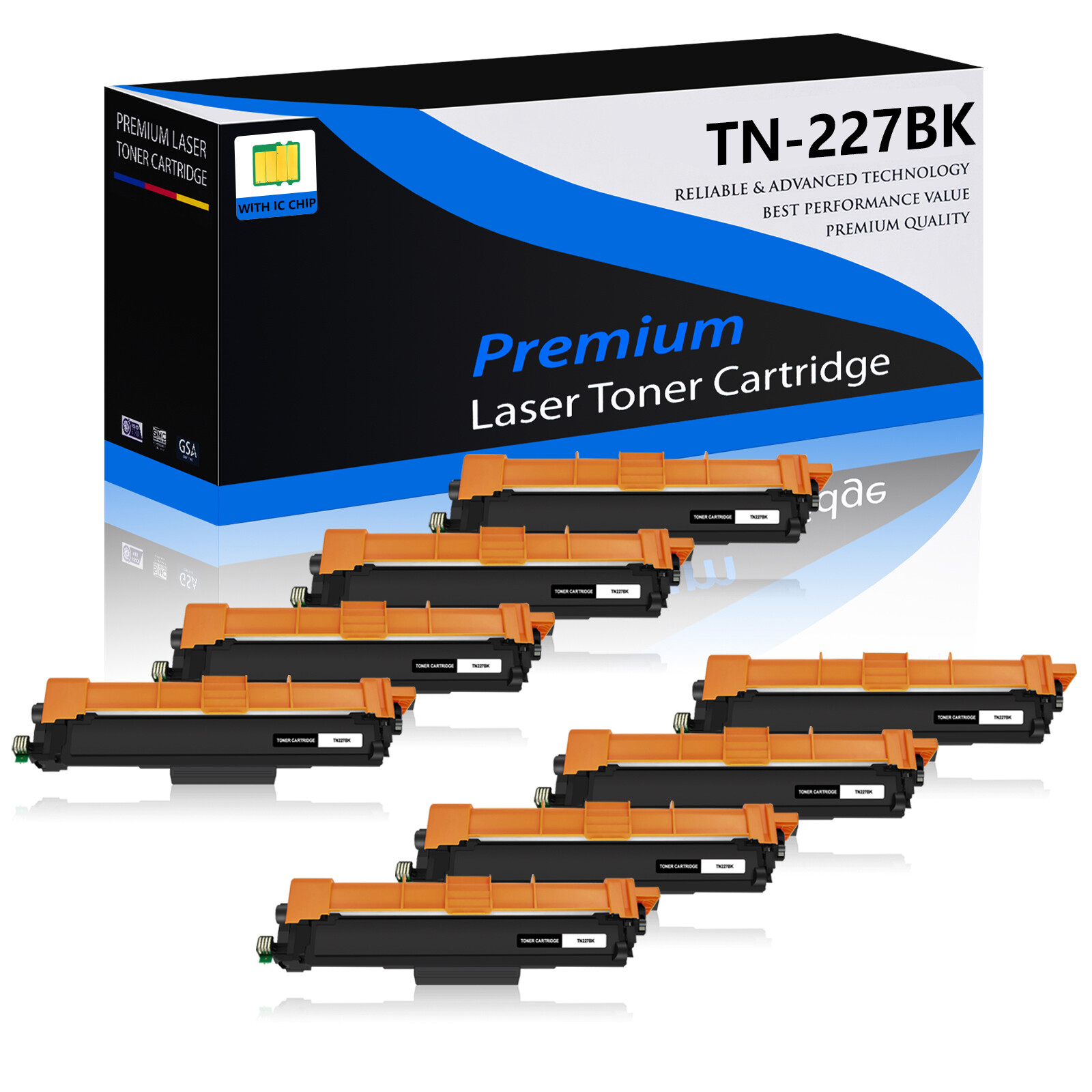 8PK TN227 Black Toner Cartridge for Brother TN227BK HL-L3210CW MFC-L3710CW