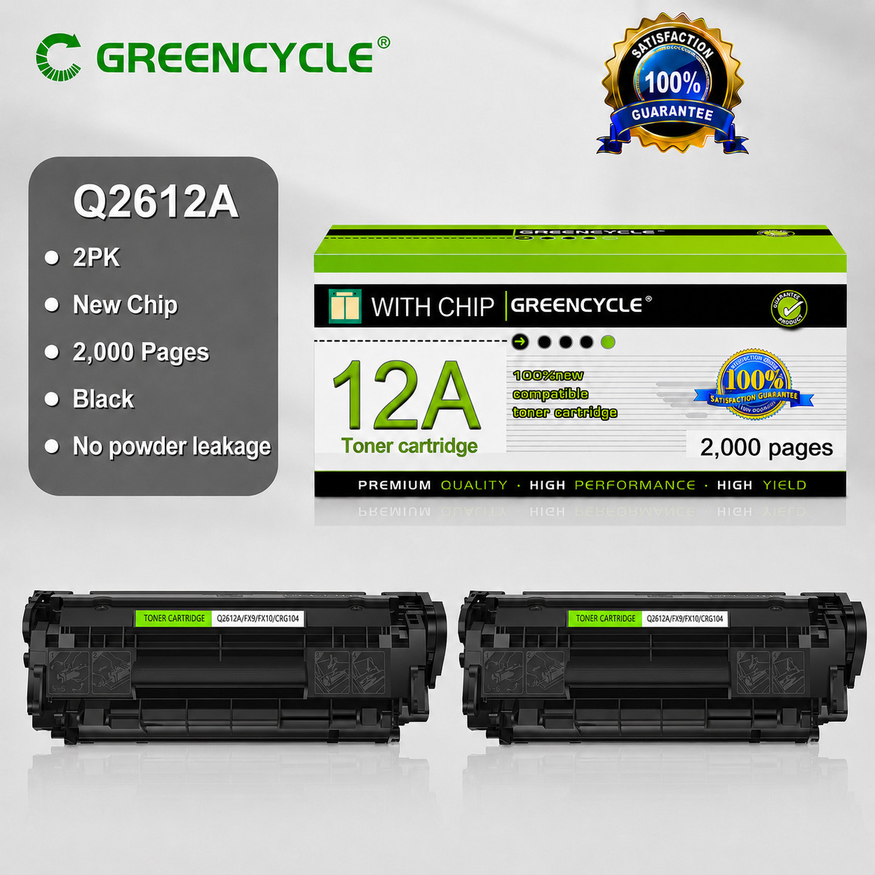 2PK Q2612A 12A Toner Cartridge for HP LaserJet 3030 3050 3052 3055 M1319f Black