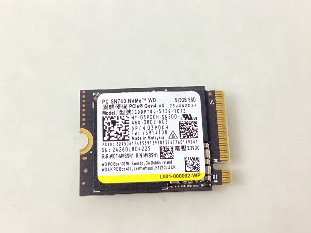WD SN740 512GB 2230 M.2 NVMe PCIe4.0x4 SSD - 03P0KH