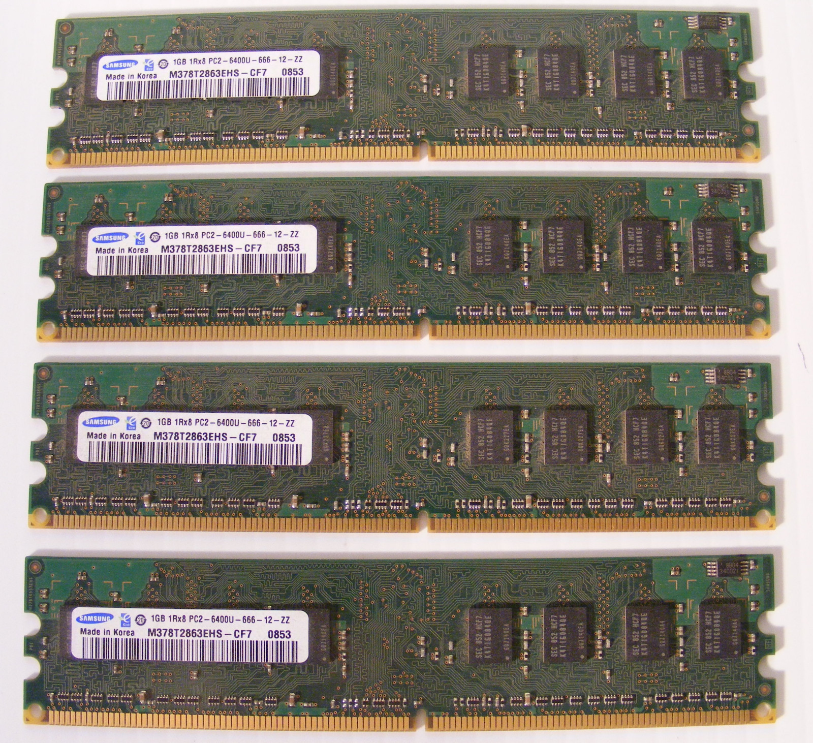 Lot of 4 Samsung M378T2863EHS-CF7 Total 4GB (4x1GB) DDR2 SDRAM Memory