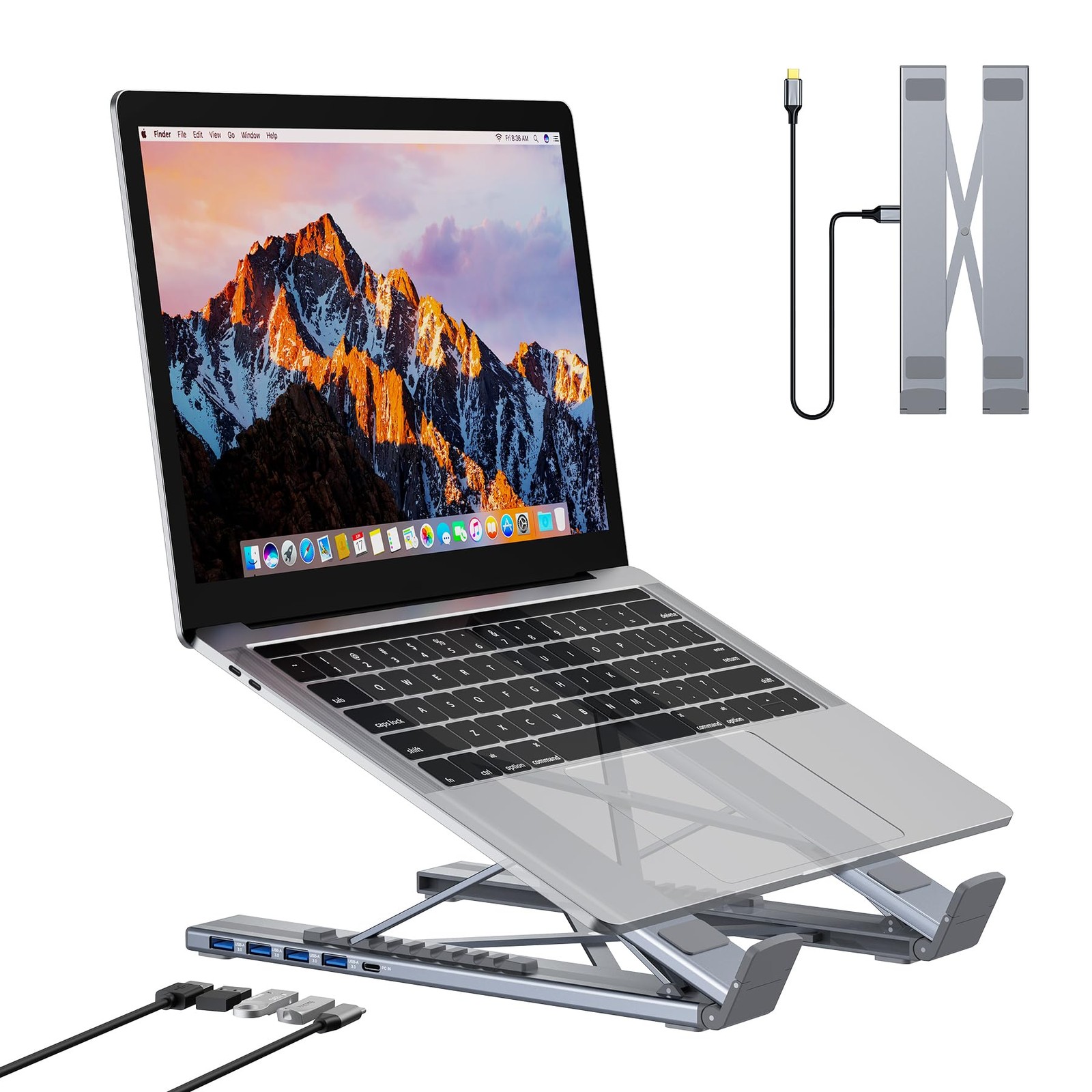 5-in-1 USB C Hub Adjustable Aluminum Laptop Stand, 4-Port USB A 3.0 with 5Gbp...