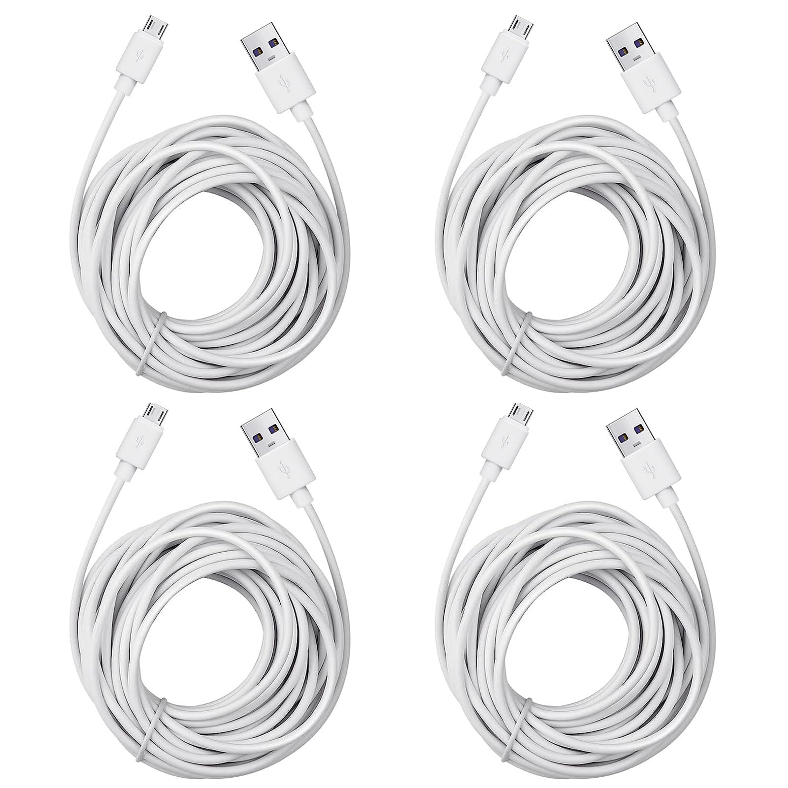 4-Pack 25 ft Micro USB Extension Cable for WYZE Cam v3/OG, 25 Feet, White