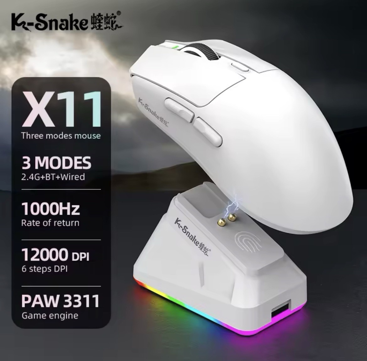 X11 Tri-Mode Gaming Mouse PAW3311,22000DPI,Magnetic Charging Dock