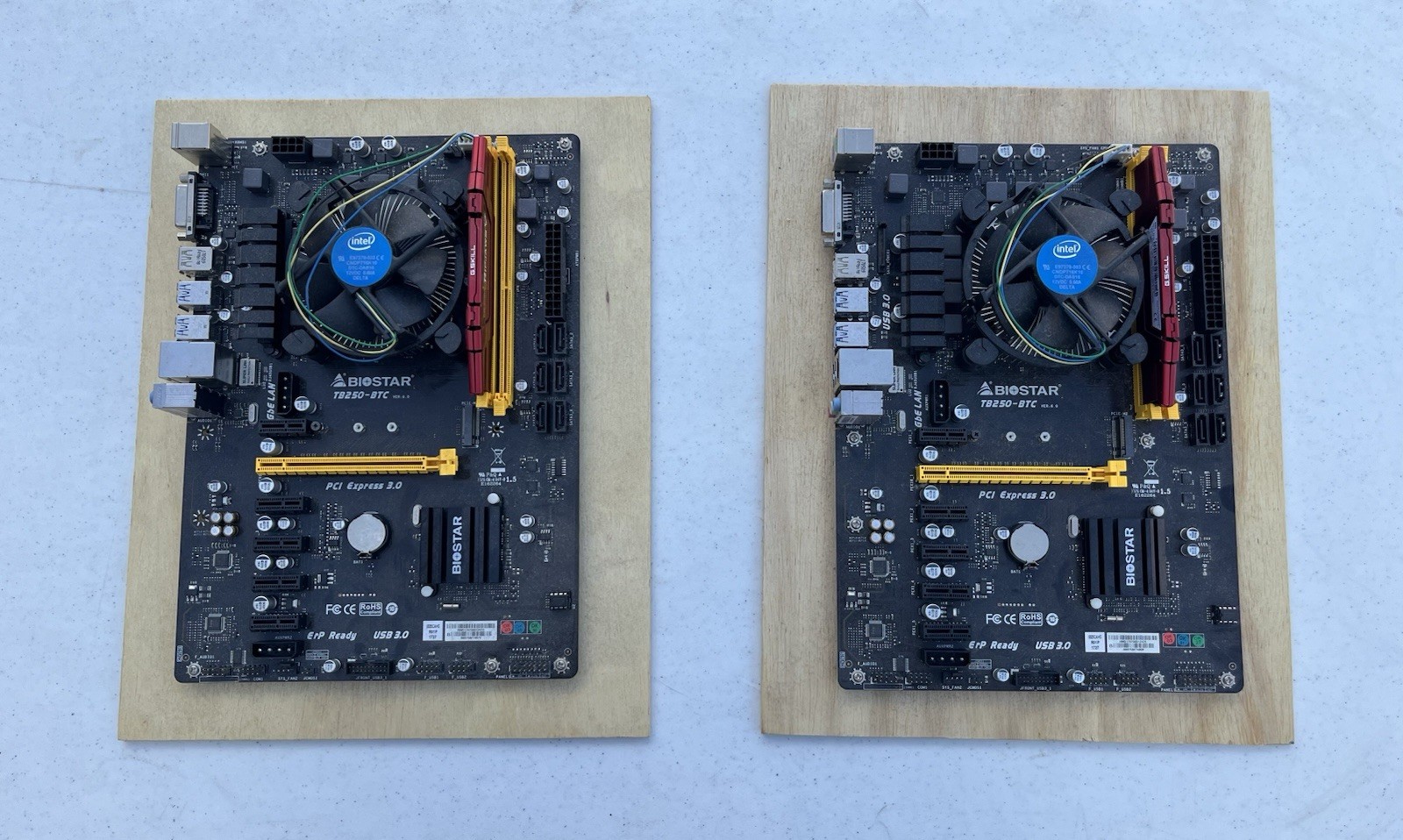 (2) BIOSTAR TB250-BTC Motherboard Lot w/ Intel CPU + G.SKILL Ripjaws V DDR4 (2x)