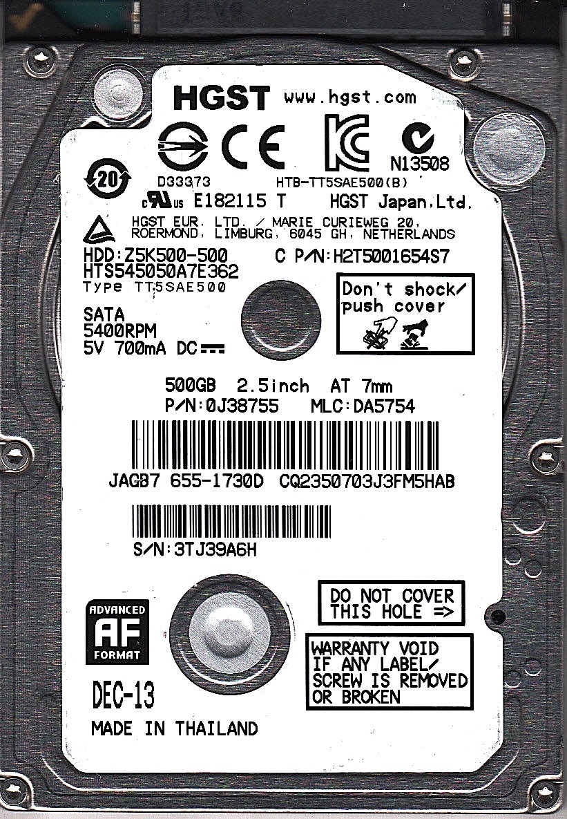 FOR DATA RECOVERY HTS545050A7E362 0J38755 DA5754 655-1730D 2.5 BAD SECTOR 7421