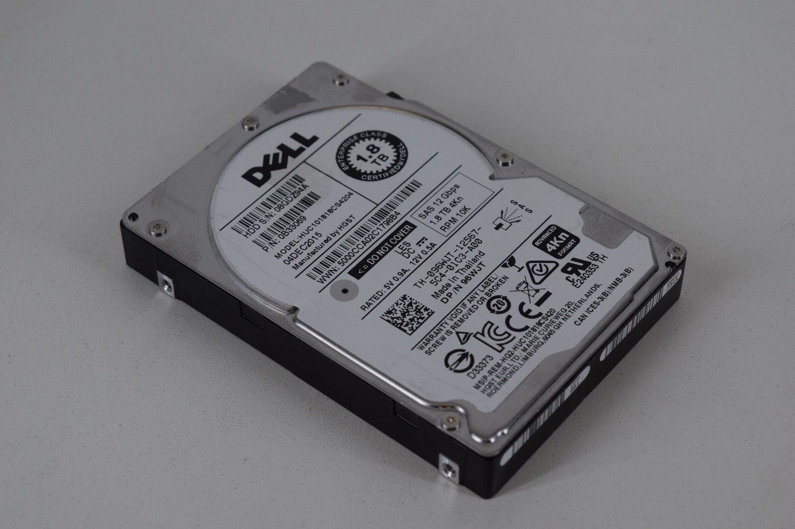 Dell 1.8TB 10K RPM 12Gbps 4Kn SAS 2.5 Hard Drive HGST HUC101818CS4204 96WJT