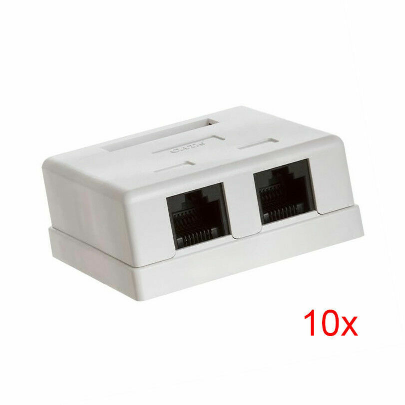10pcs 2-Port (Dual Port) Cat6 RJ45 Ethernet Surface Mount Box w/ Keystone Jack 