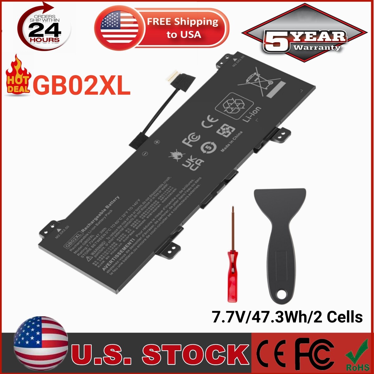✅Lot 10 For HP L42583-005 Chromebook 14-DB BATTERY 7.7V 47.3Wh GB02XL HSTNN-DB7X