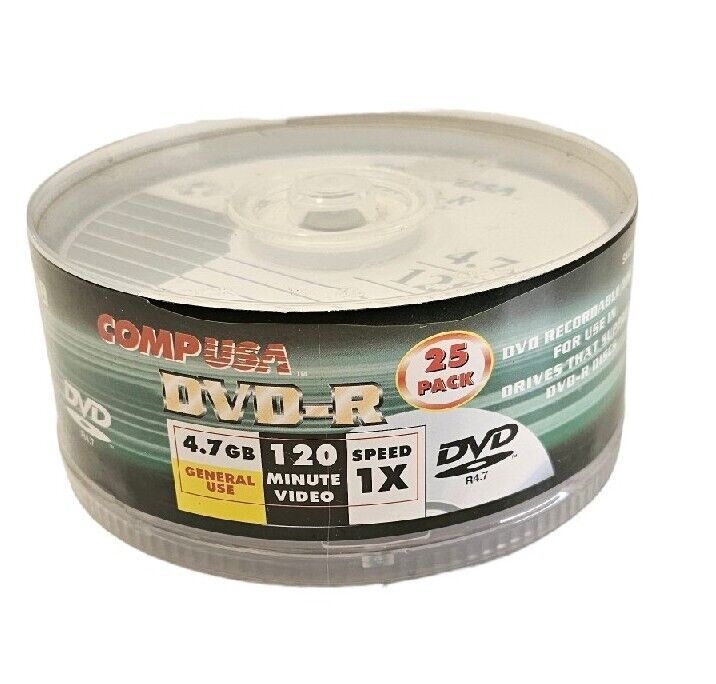 Comp USA DVD-R  DVD Recordable 1X 4.7GB 120 - 25 Pack Spindle -  NEW Sealed