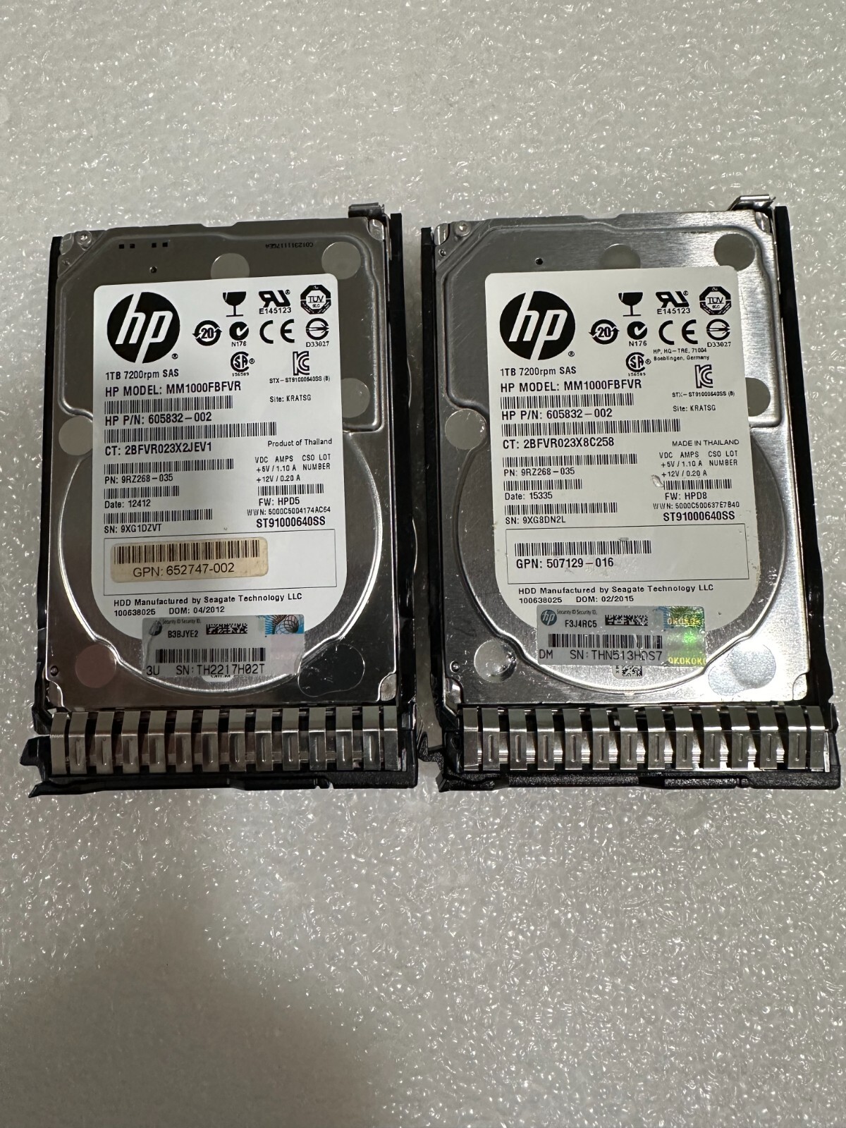 2x HP 605835-B21 507129-015 605832-002 HP 1TB 6G SAS 2.5" 7.2K HD (MM1000FBFVR)