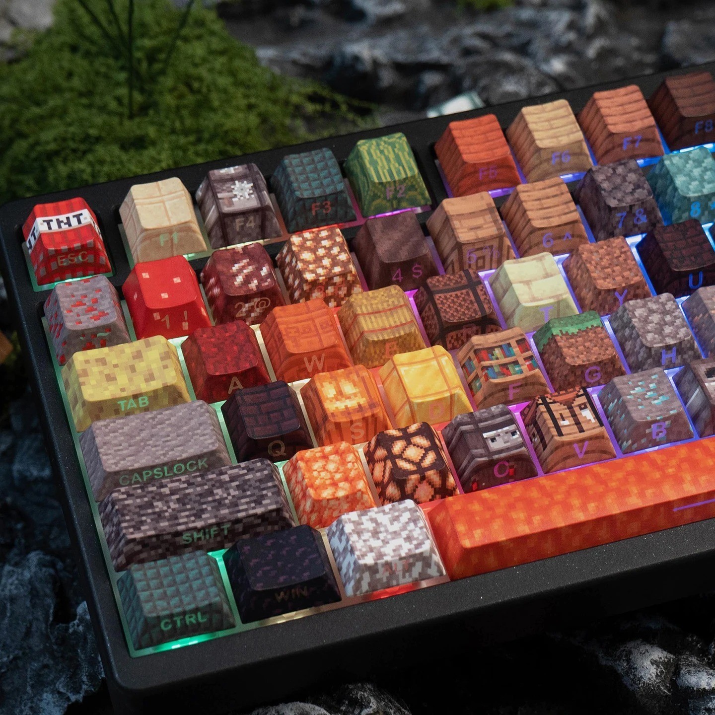 Minecraft Pixel Keyboard Keycap Set of 128 PCS Mechanical Cross Shaft Key Caps