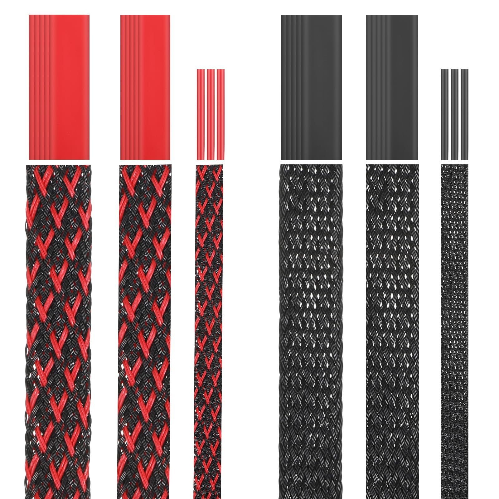 6 Roll 96ft Wire Loom Braided Cable Sleeve with 127 Pcs Tube Heat Shrinkable,...