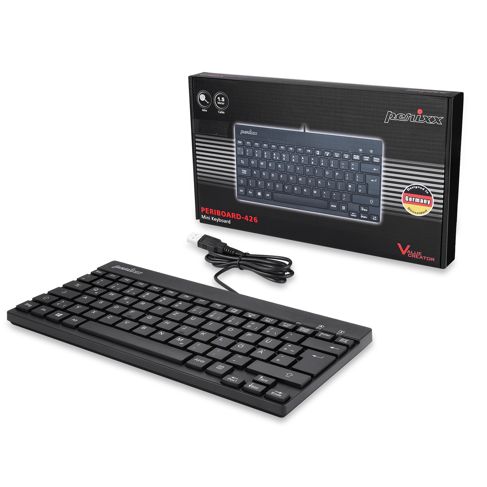 Perixx PERIBOARD-426 DE Wired USB Mini Keyboard with Flat Keys Q ~D~