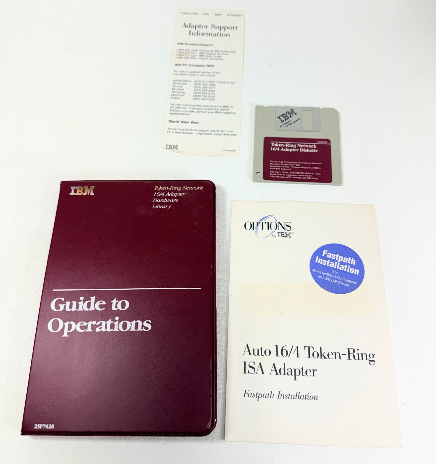Vintage IBM Token-Ring Network 16/4 ISA Adapter Diskette Manual Guide Operations