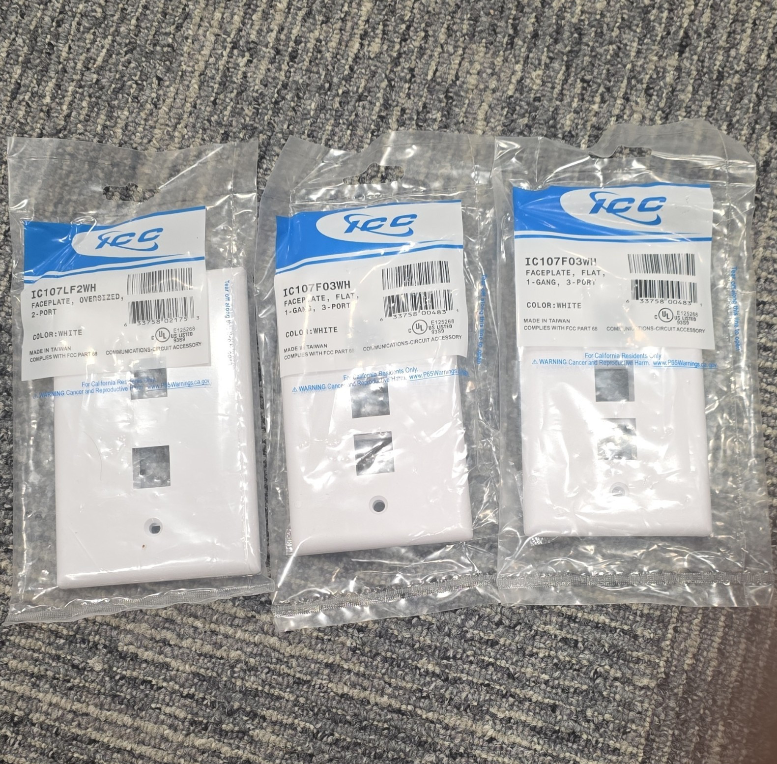 ICC White 2-Port Flanged 1-Gang Wall Plate Lot IC107LF2WH IC107F03WH