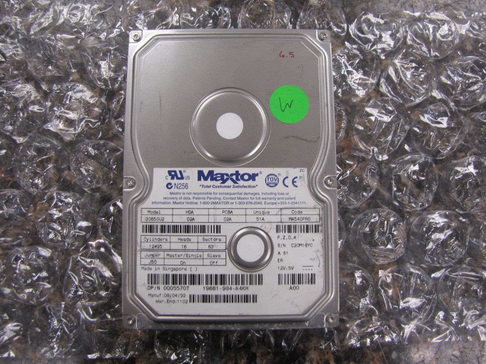 Maxtor 90650U2 6.5GB 5400RPM ATA-66 3.5-in Internal Hard Drive -TESTED -NM35