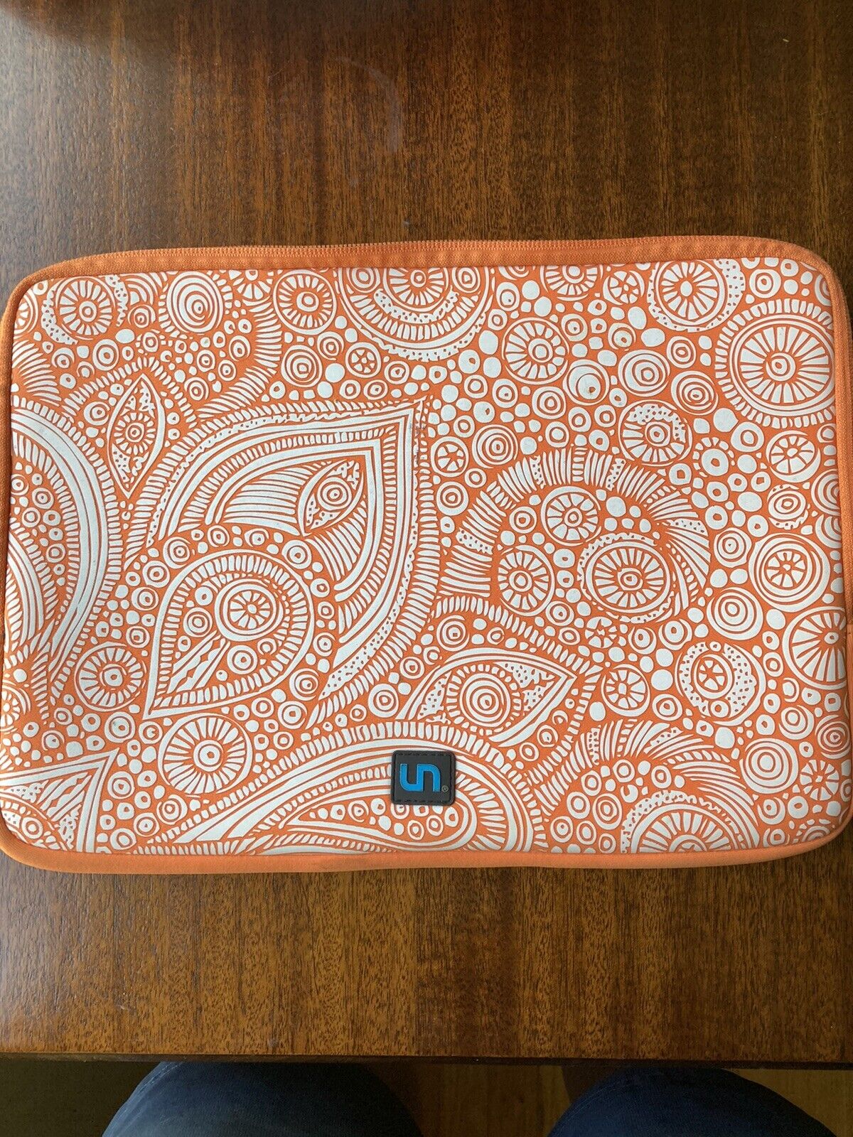 Uncommon Neoprene Laptop Case Orange w/white designs