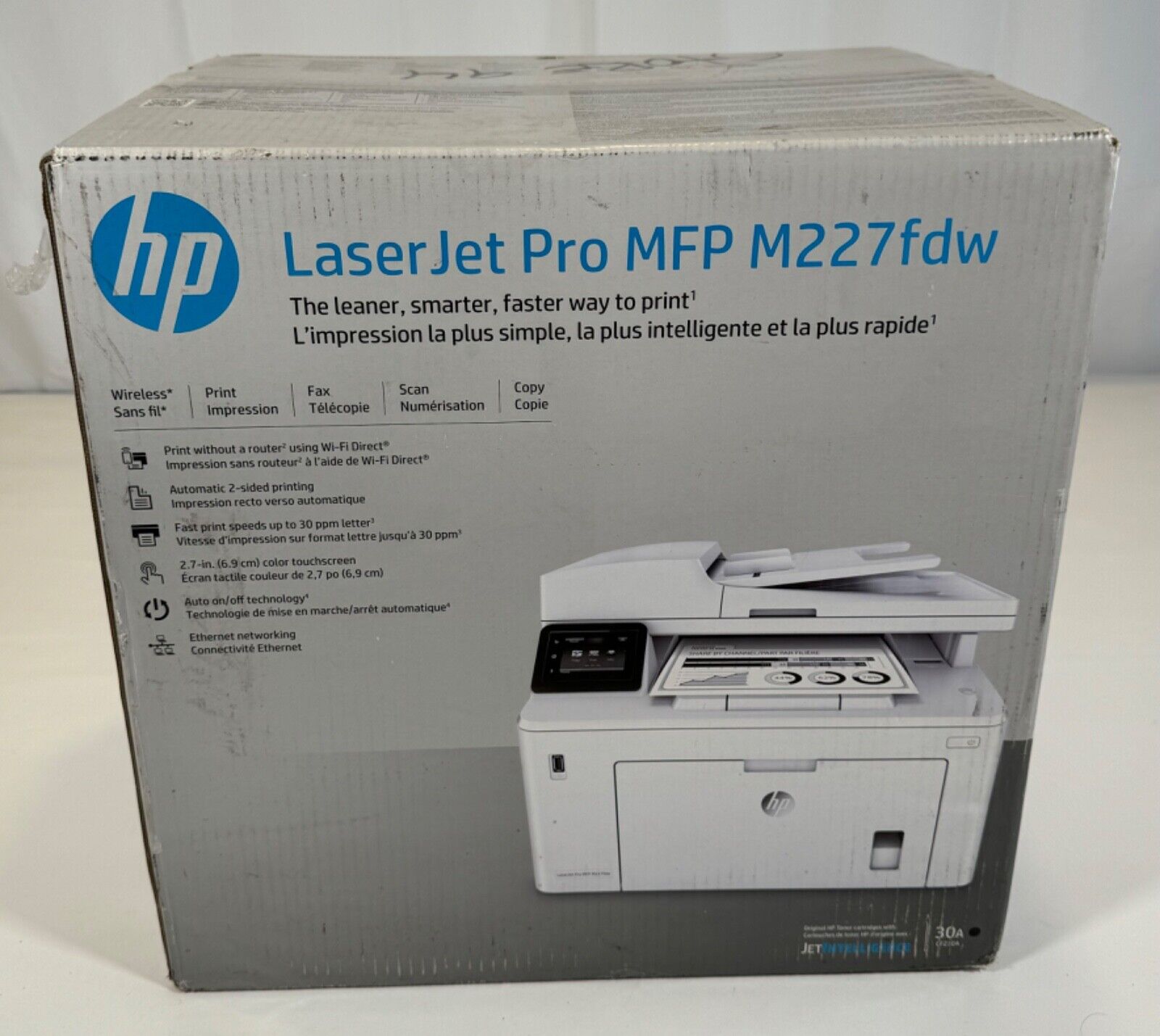 New HP LaserJet Pro MFP M227FDW Copy Scan Fax Wireless Monochrome Printer