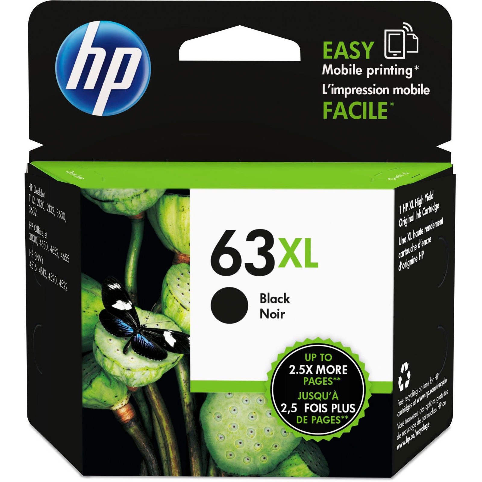 New in Box Sealed Genuine Original OEM HP 63XL Black High Yield Ink Cartridge