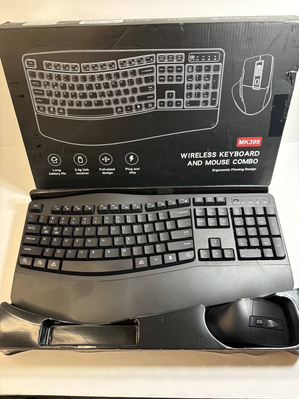 ULSOU EK39 Ergonomic Wireless Keyboard Mouse Combo Wrist Rest USB