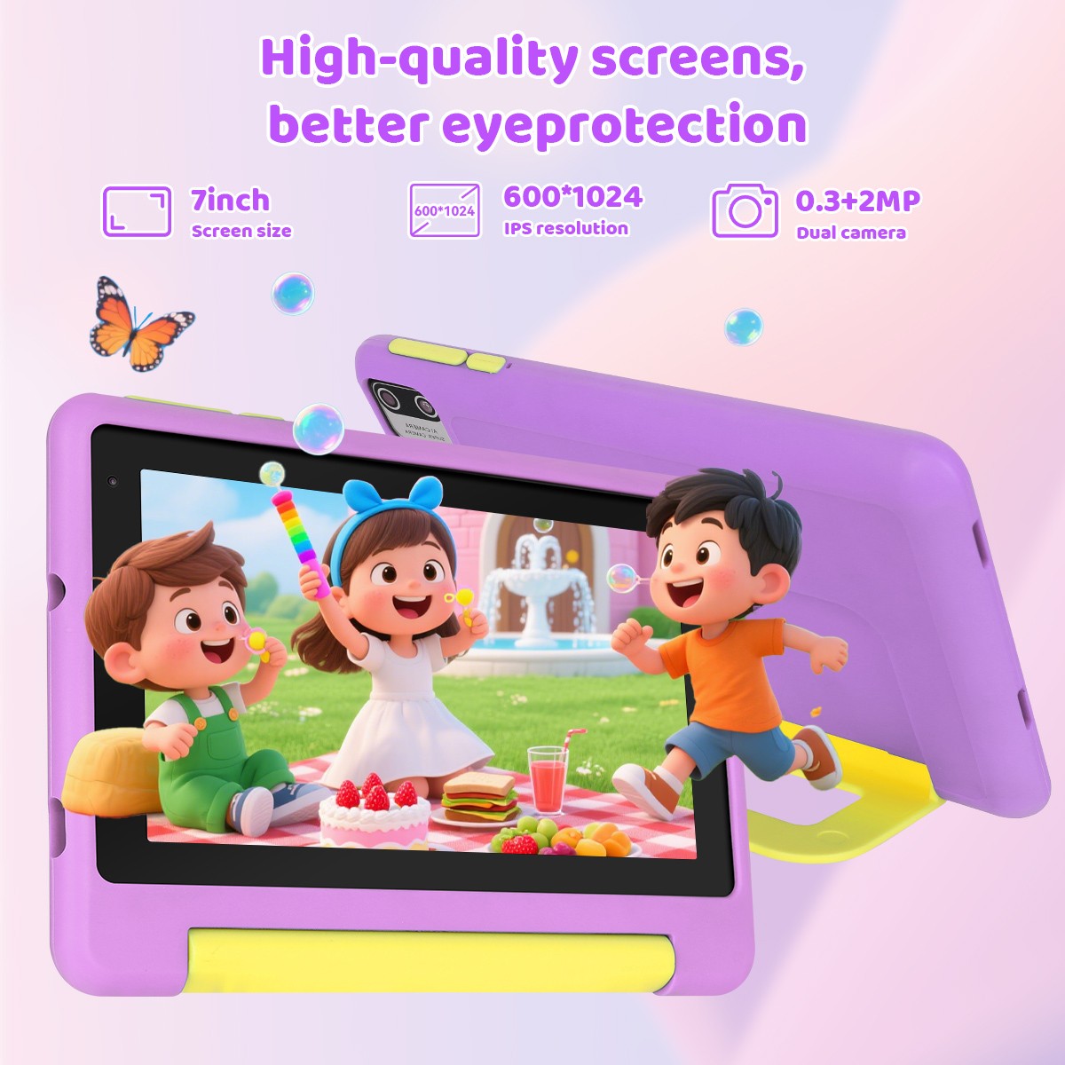 Tablet Android 13 For Kids 8+64GB Dual Camera Wifi Quad Core 7" IPS TouchScreen