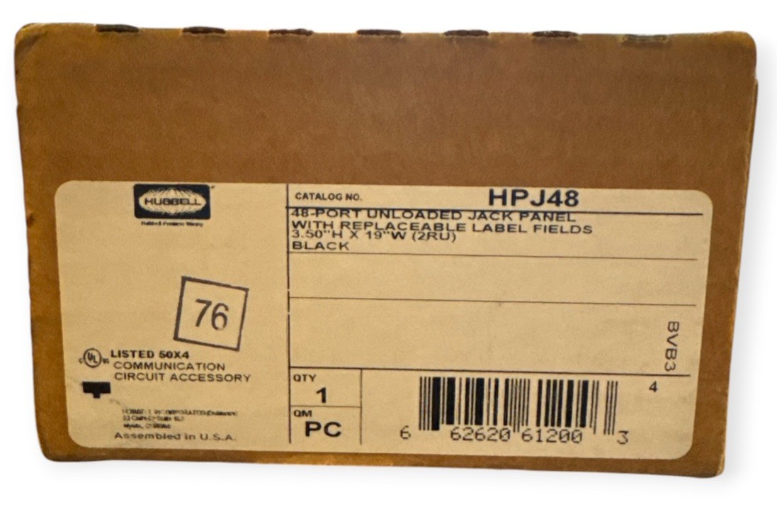 Hubbell Premise HPJ48 48-Port Unloaded Multimedia Jack Patch Panel 2U Black -NIB