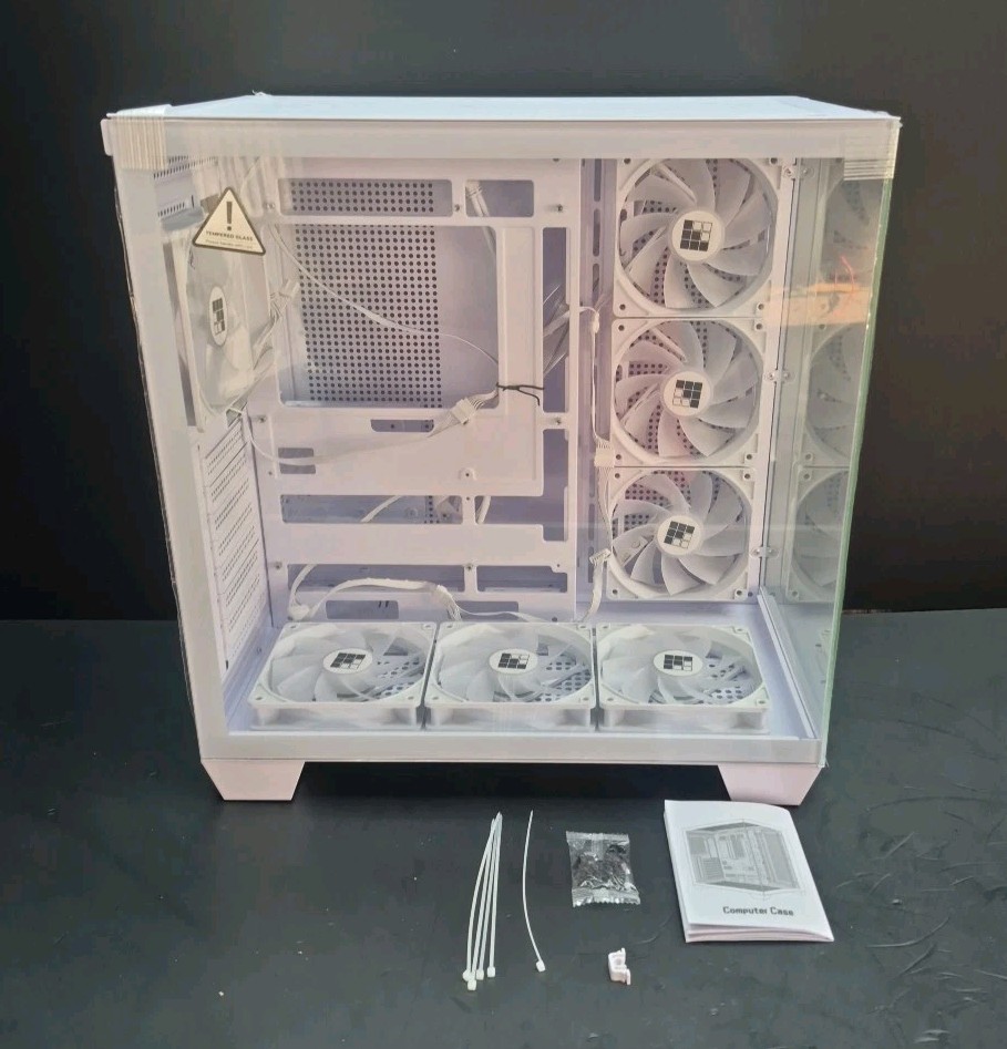 Tower Gaming Computer PC Case with Side Tempered Glass, Reinstalled Fans