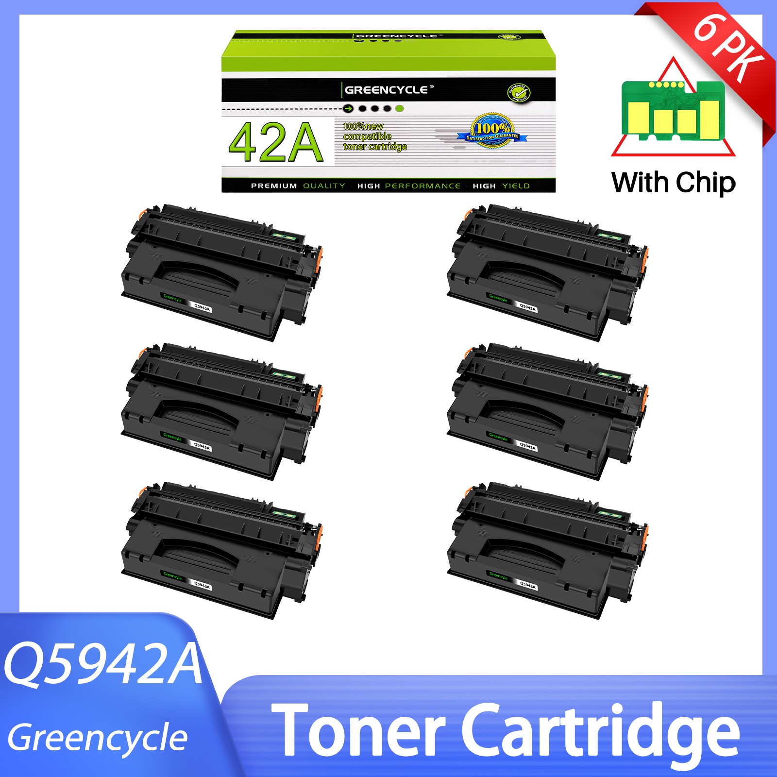 6 PK Q5942A 42A Black Toner Cartridge For HP LaserJet 4350tn 4350Dtnsl 4250n