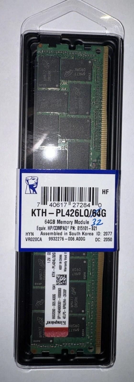2 Pack (64 GB Total) - Brand New Kingston 32GB DDR4-2400 LRDIMM Server Memory
