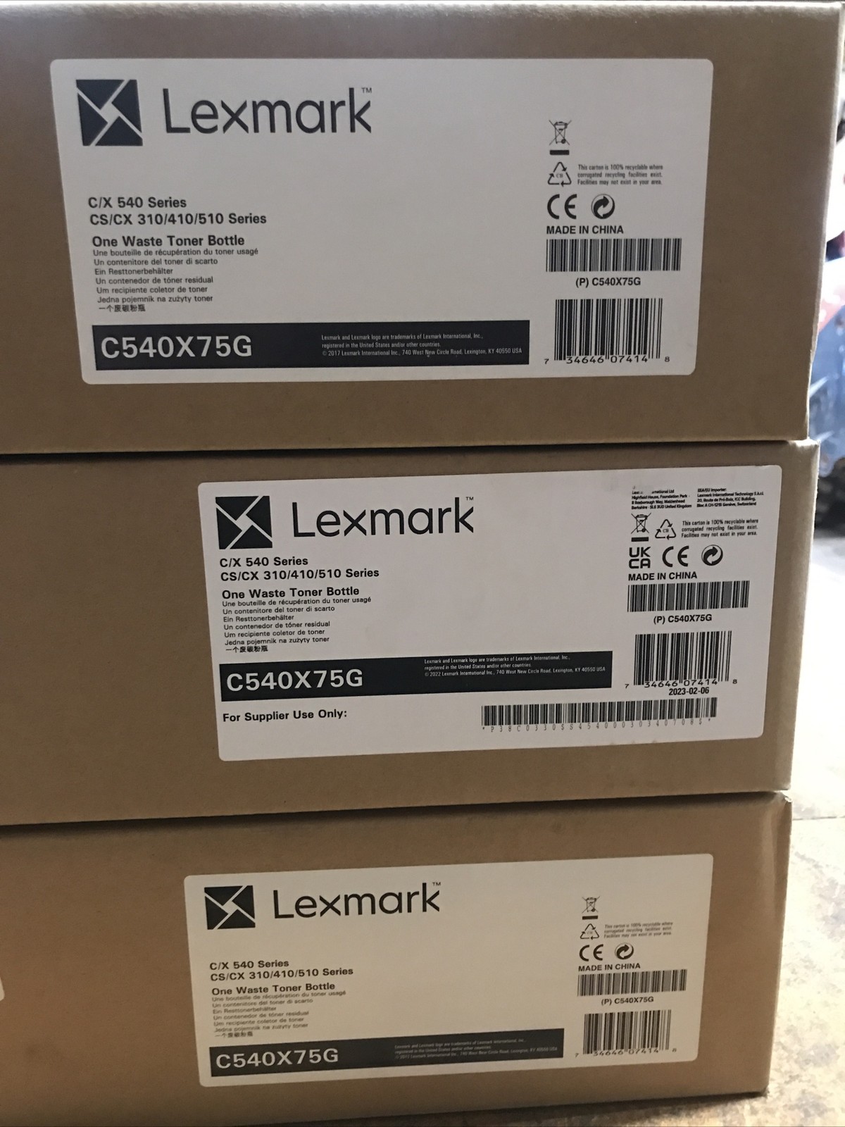 LOT OF (3) Lexmark C540X75G Waste Toner Bottle C/X 540 Series CS/CX 310/410/510