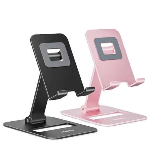 Nulaxy 2 Pack Dual Folding Cell Phone Stand, Fully A-Black & Rose Gold