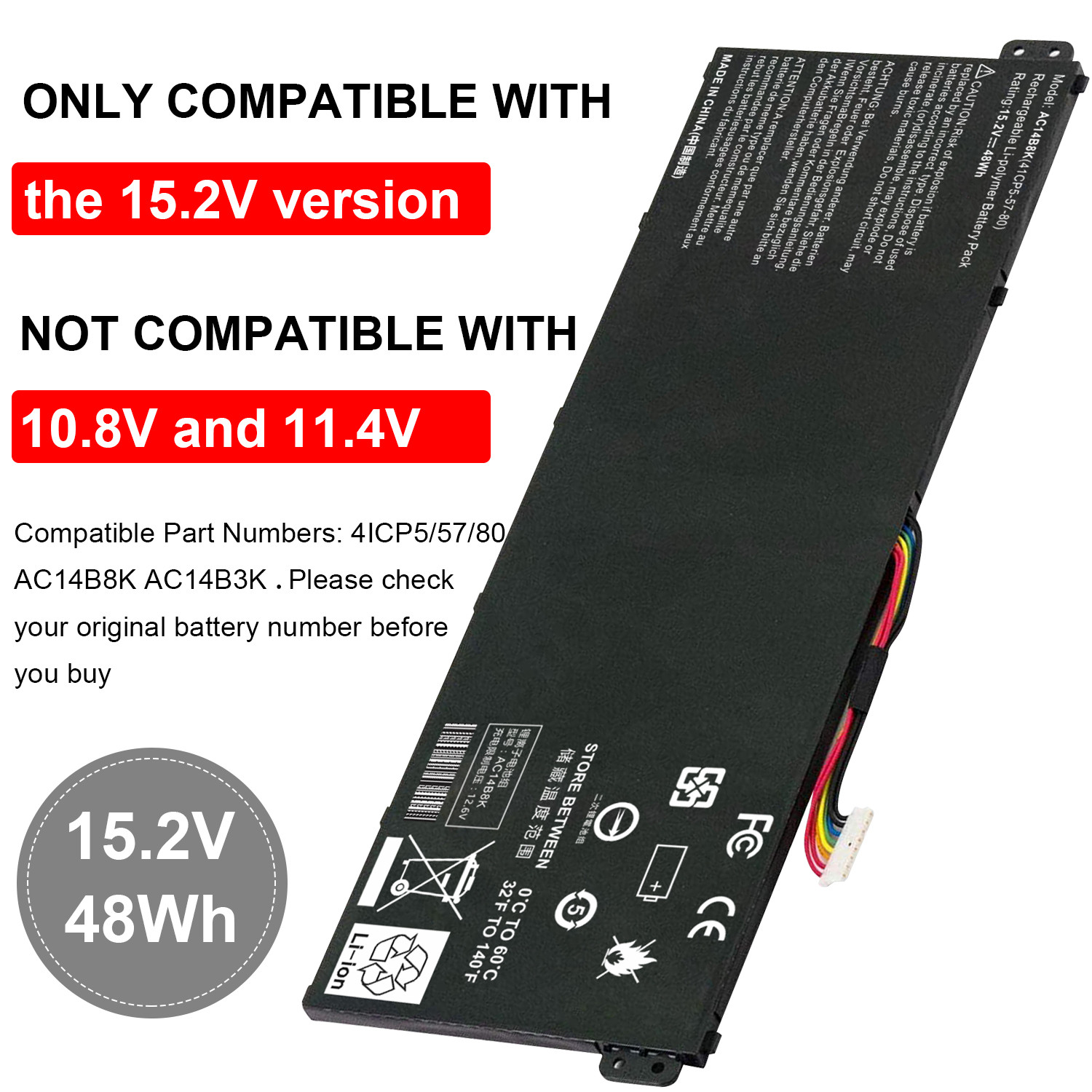 💖LOT OF AC14B8K Battery for Acer Chromebook CB5-311 CB3-531 CB5-571 4ICP5/57/80