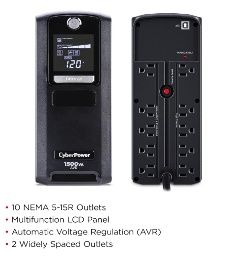 CyberPower CP1500GAVR 1500VA/900W UPS Battery Backup AVR 10 Outlet LCD