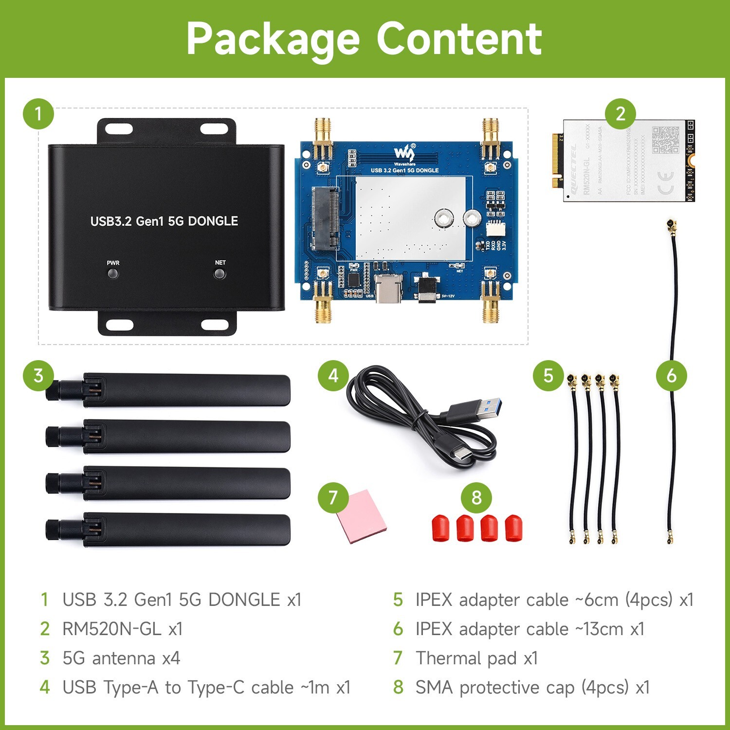 Waveshare 5G DONGLE Expansion Board, USB 3.2 Port, Aluminum Alloy Case Quad