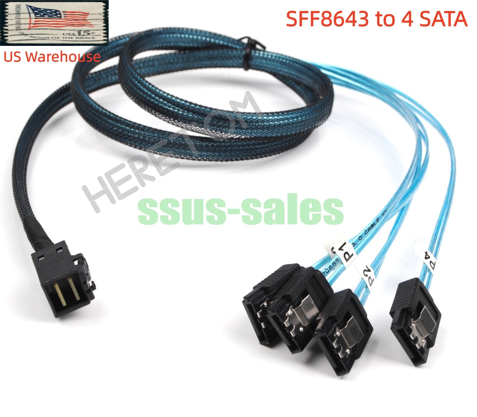 1M SFF-8643 to 4x SATA Mini SAS HD Breakout Cable 12Gbps for Server RAID HBA
