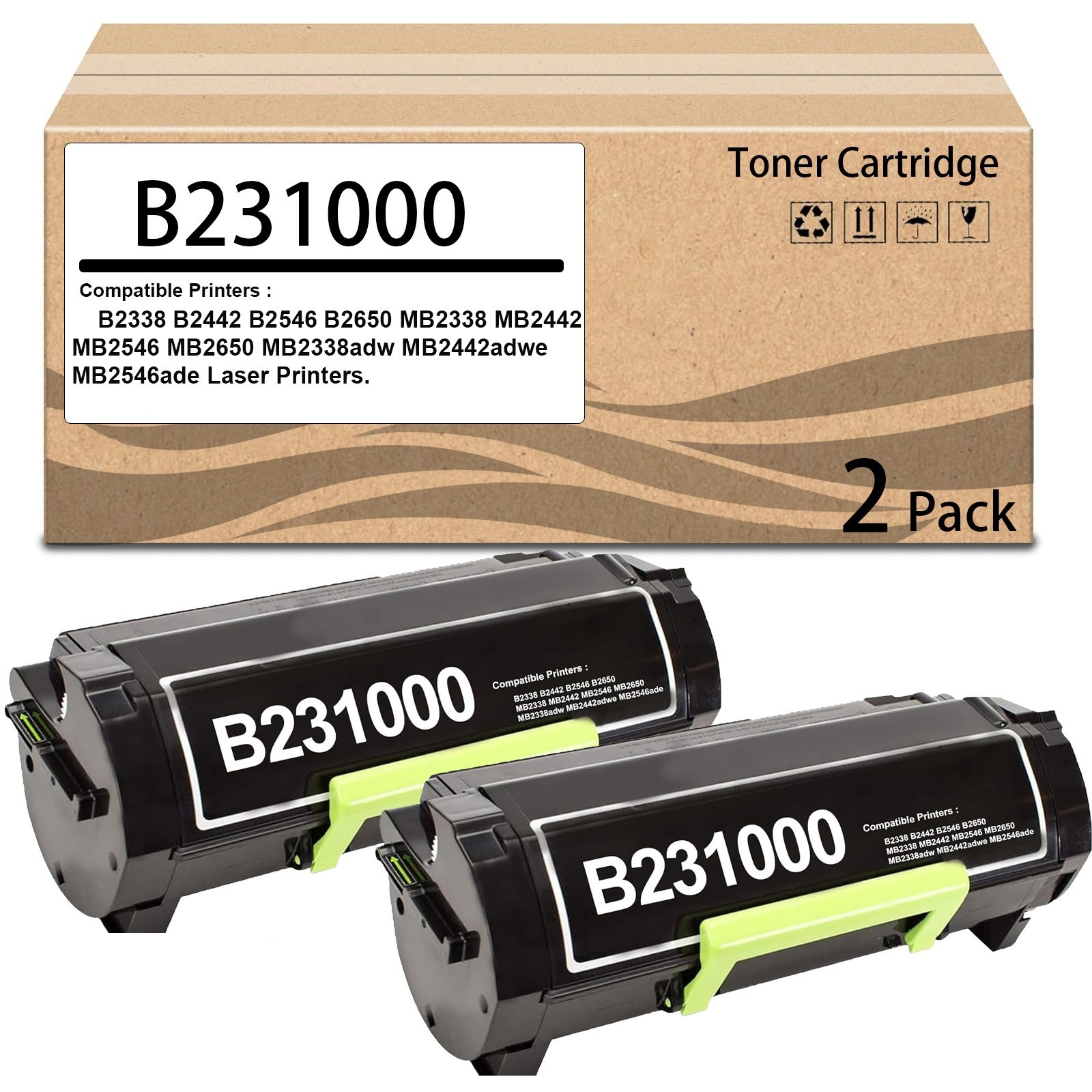 2 Pack B231000 Black Toner Cartridge for B231000 Toner Cartridge Work for