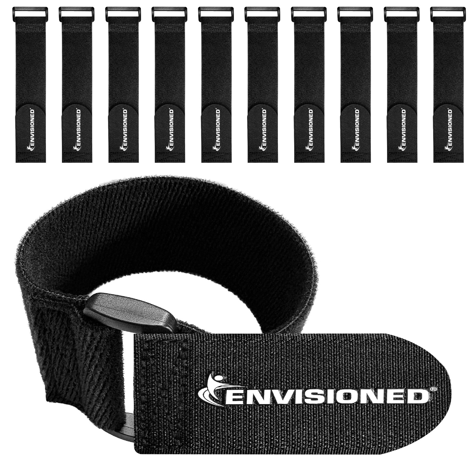 Velour Cinch Straps 1" x 12" - 10 Pack, Soft Touch Microfiber Reusable Hook a...