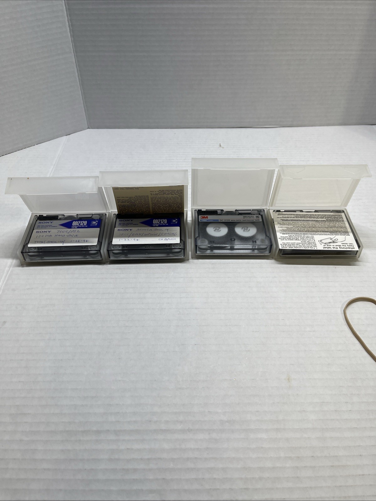 4 Mini Data Cartridge Tapes (1) 3M DC 2120 (3)Sony QD 2120 Used Vintage