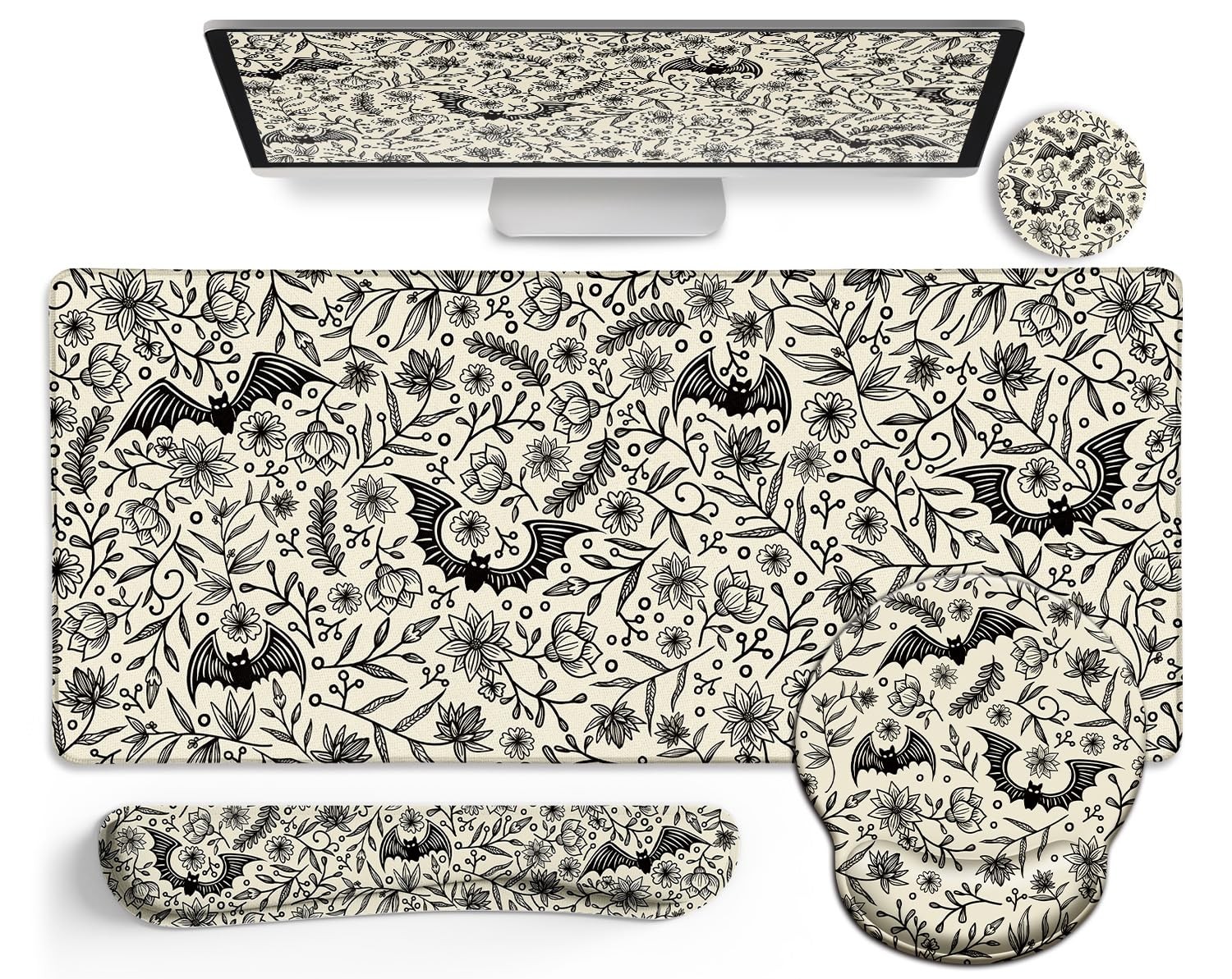 Goth Bat Ergonomic Mouse Pad Set Large Desk Mat Desktop Gaming Office Laptop