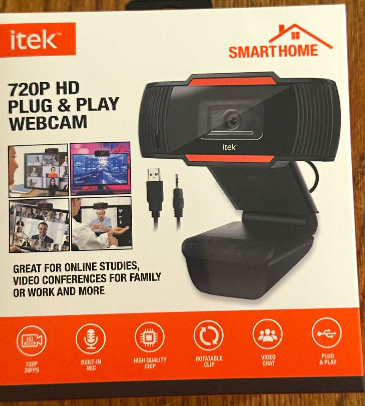 iTek Smart Home 720P HD Plug & Play USB Webcam Built-In Microphone New Sealed