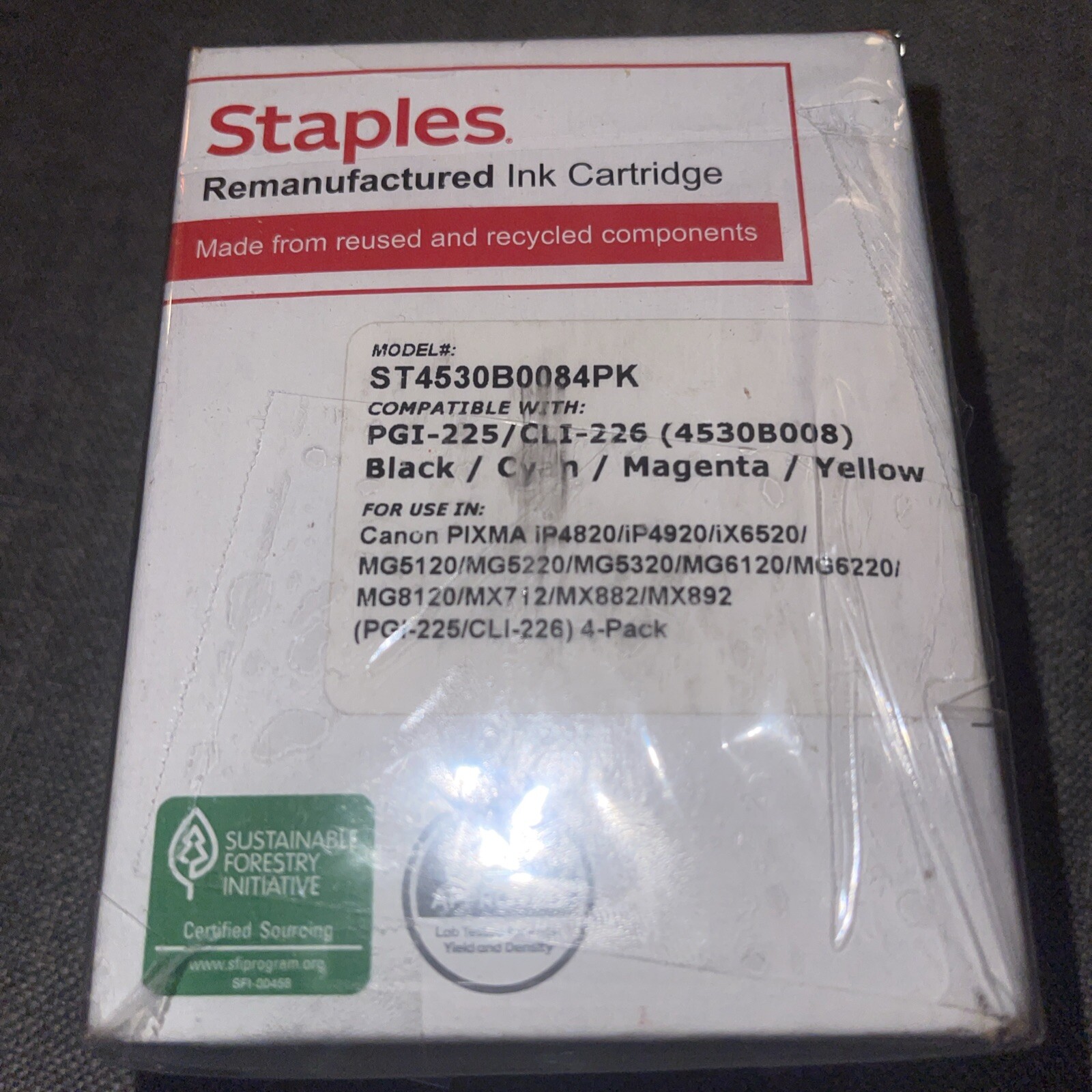 4x Staples Canon Printer Ink Cartridges PGI-225 CLI-226 Black Cy Magenta Ylw NEW