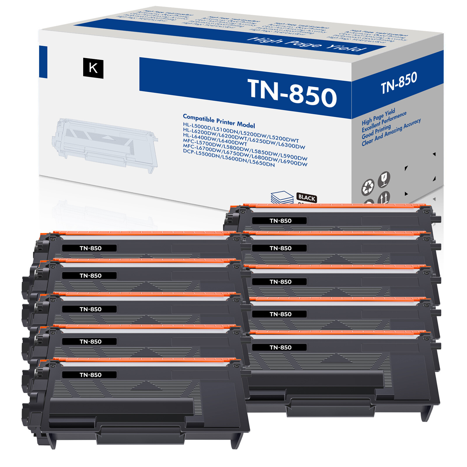 10PK Compatible With Brother TN850 Toner Cartridge TN820 MFC-L5900DW HL-L6250DW